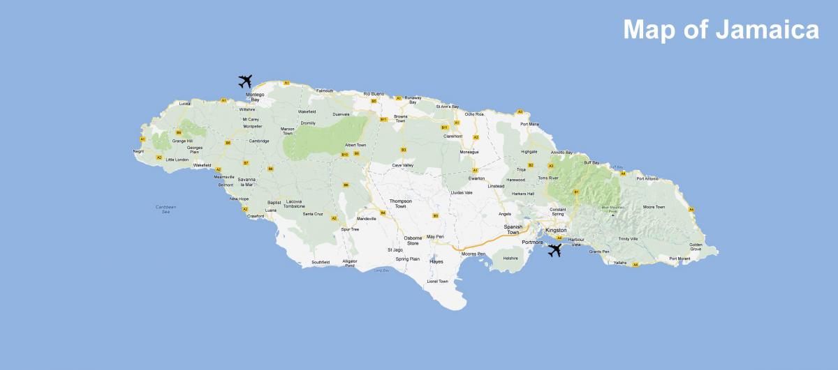 mappa della giamaica aeroporti e località