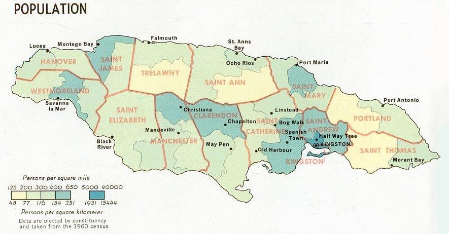 popolazione mappa di giamaica