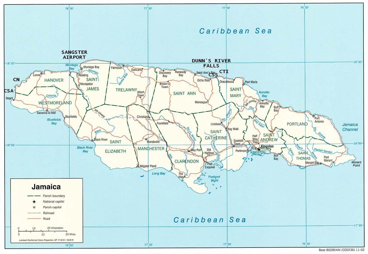 Mappa della giamaica dunns river falls