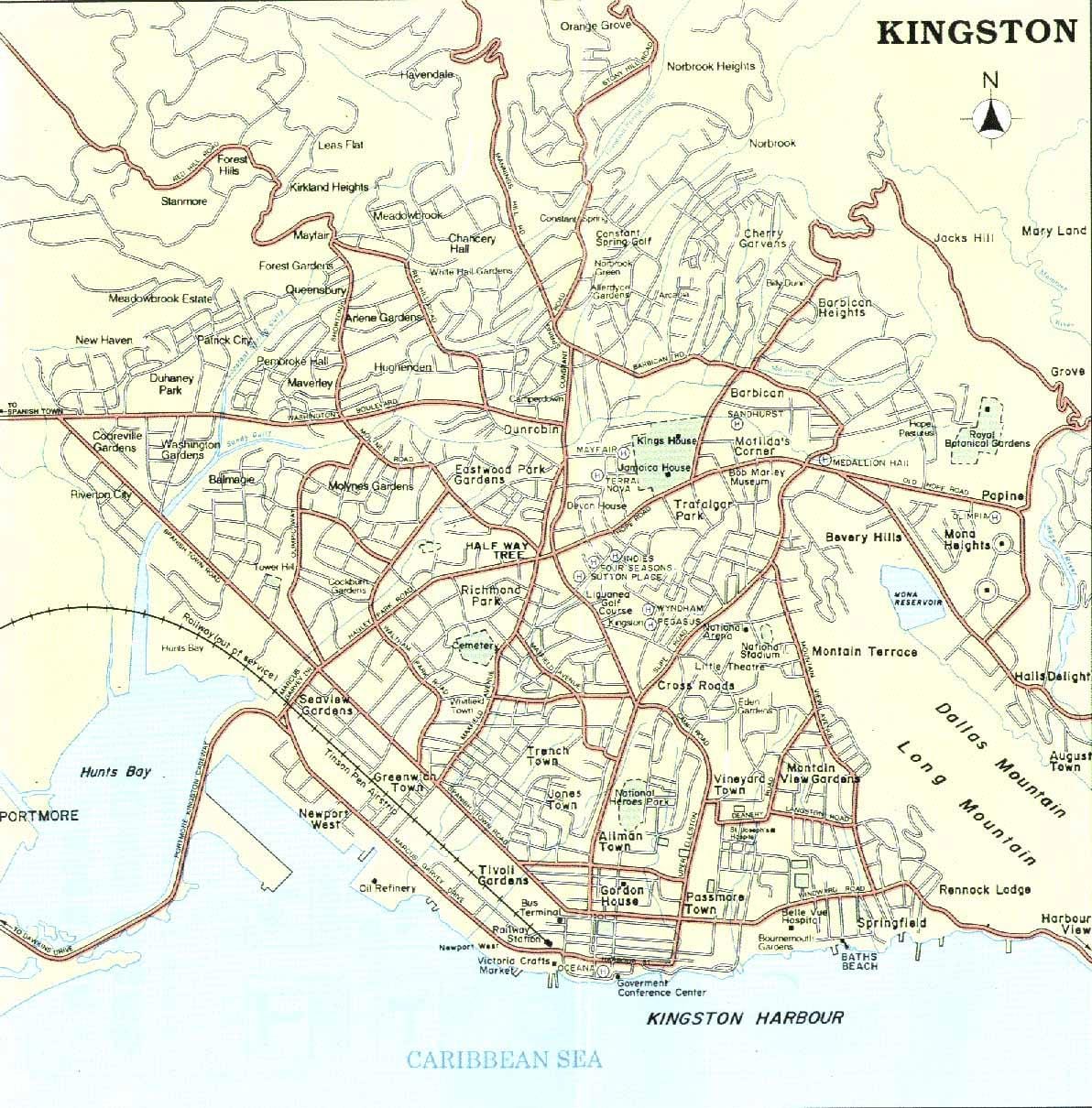 Mappa di kingston in giamaica quartieri