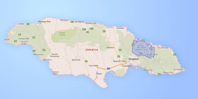 Mappa di blue mountains, giamaica