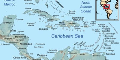 Giamaica sulla mappa, in caraibi