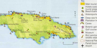 Mappa della giamaica che mostra zone di villeggiatura