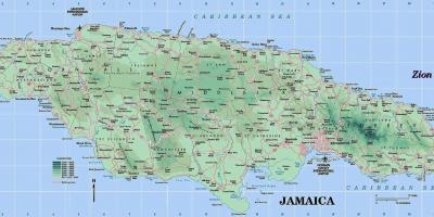 Mappa fisica della giamaica mostrando montagne